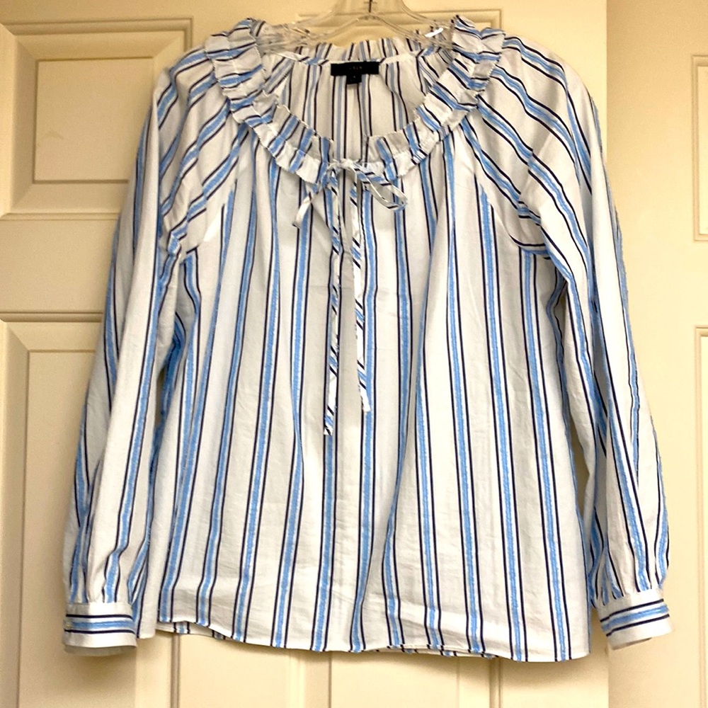 J.Crew Tie Front Ruffle Top In Stripe AW850 Size Small